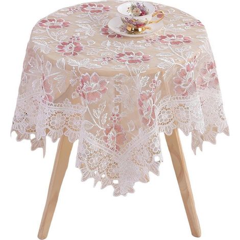 Runde Spitzentischdecke mit Stickerei, 120 cm, Weiß