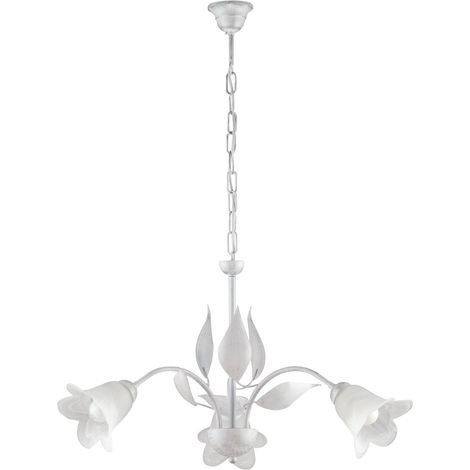 Lampadario in ferro Bianco Argento tre luci vetri Alabastro Bianchi 60x h43 cm (1/6)