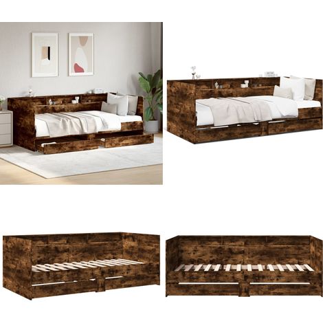 Lit de jour avec tiroirs sans matelas chêne fumé 90x200 cm - Canapé-lit - Tiroirs (1/5)