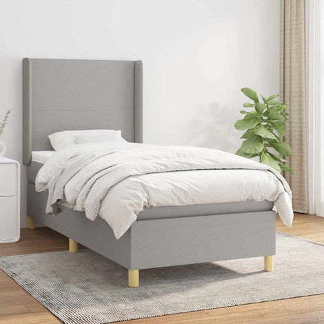 Cama box spring con colchón tela gris claro 90x200 cm (1/5)