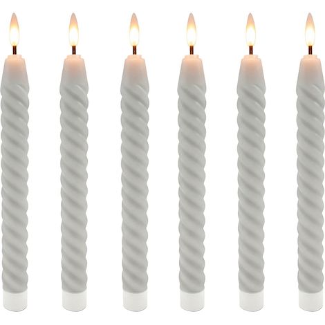 LED-Stabkerzen ohne Flamme, echtes Wachs, 6er-Set