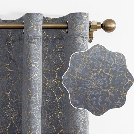Velvet Blackout Curtain, Set of 2, 140 x 245 cm, Living Room Curtain, Thermal Insulating Curtain, Anti-Warm Interiors, Phonic, Noise-Proof, Modern Bedroom, Home Dressing, Grey (1/5)