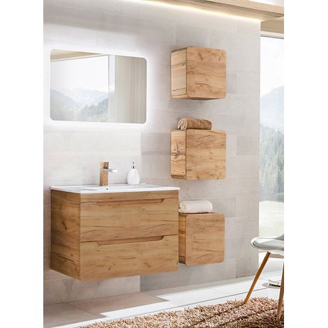 Badmöbel Set mit 81 cm Keramik-Waschtisch LUTON-56-CRAFT, Wotan Eiche Nb., B/H/T ca. 130/200/46 cm (1/5)
