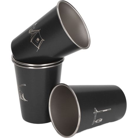 Lot de 4 gobelets/bouteilles à café de 350 ml en acier inoxydable 304, parfaits pour les barbecues, la dégustation de bière, les voyages et les activités de plein air. Noir. (1/5)
