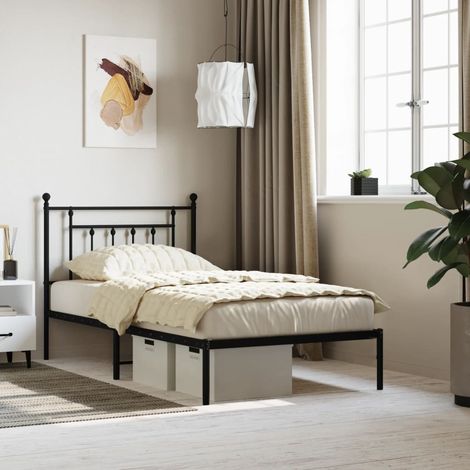 vidaXL Giroletto con Testiera in Metallo Nero 100x190 cm (1/5)