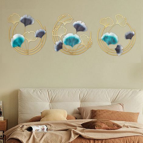 Metall-Wandkunstdeko, 3-in-1 Blätterdeko, goldene Blätter Wanddeko