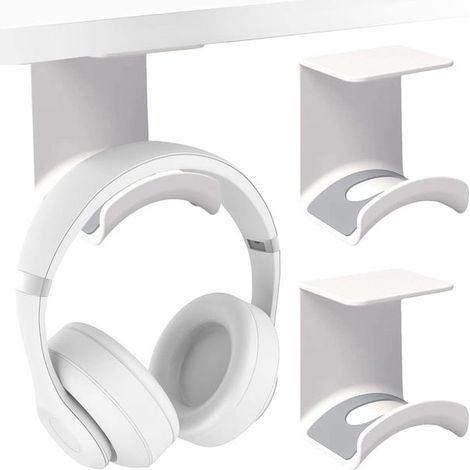 2 soportes de escritorio para auriculares, base para auriculares, soporte de audio para auriculares, apto para múltiples dispositivos, pared, mesa, accesorios para juegos (2 unidades, doble cara) (1/5)