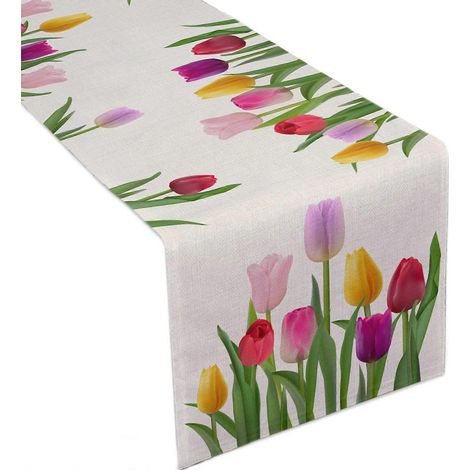 Nappe de table fleurie 33x183 cm, imperméable et anti-taches, chemin de table décoratif pour salle à manger, revêtement protecteur, lavable et durable (1/5)
