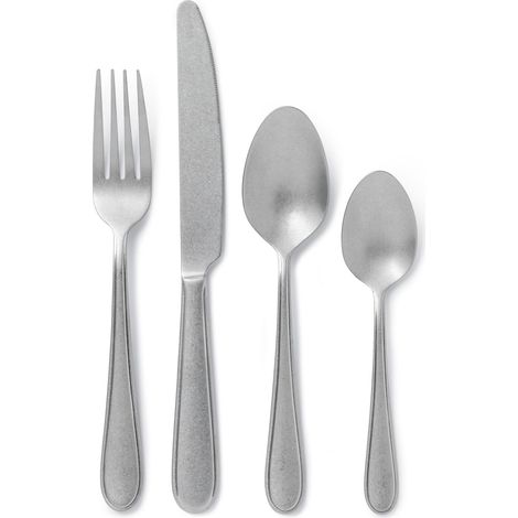 Jamie Oliver Big Love - Juego de cubiertos clásicos con acabado antiguo, juego de cubiertos de 16 piezas, incluye cuchillos, tenedores y cucharas, apto para lavavajillas, en caja de regalo