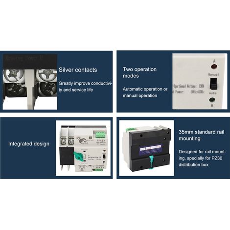 Automatischer Dual-Power-Umschalter 2P mit Millisekunden-Schnellschaltsteuerung, AC 230 V, 50/60 Hz, PV auf Netz 100 A (1/5)