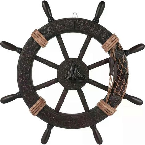 45 cm großer Retro-Ruder-Wandanhänger aus Holz, dekoratives Schiffssteuerrad, maritimes Strandmotiv, künstlerisches Wohnaccessoire (1/4)