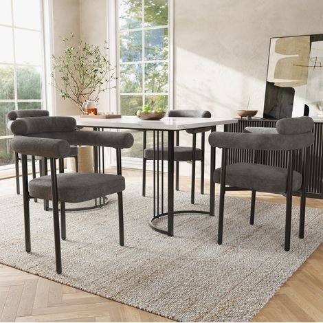 Conjunto de mesa de comedor y 4 sillas de metal, MDF y terciopelo, blanco y gris DESVIAE (1/5)