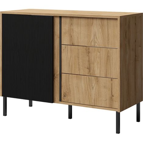 AX LIVING Schubladenschrank Mikasso – 100 cm Breite, Modern in Eiche/Schwarz