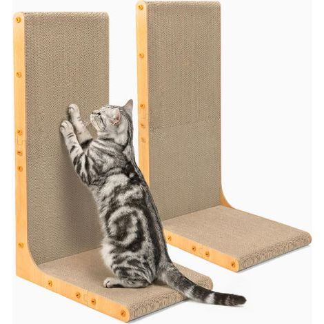 Pack Cardboard Scratching Post, L-Shaped, 66cm, Wall Mounted, Light Wood, for Indoor Cats, Furniture Protection (1/5)