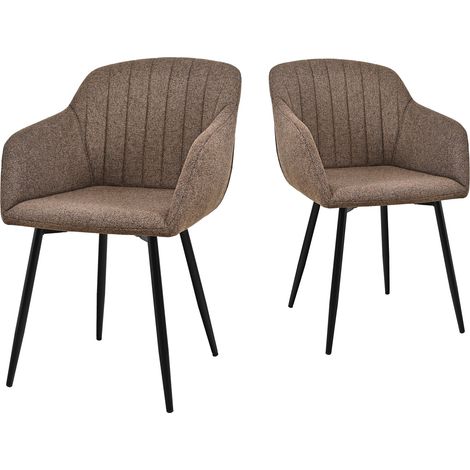 Goeurvant Chaises de salle à manger minimalistes en tissu effet lin avec assise large et accoudoirs ergonomiques, combinaison de confort et d'élégance - Lot de 2 - Brun moka (1/5)