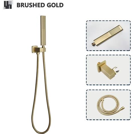 (Ensemble de 3 pièces en laiton doré rose brossé) Pommeau de douche à main avec flexible en acier inoxydable de 1,5 m, accessoire de support de douche et système d'économie d'eau (1/5)