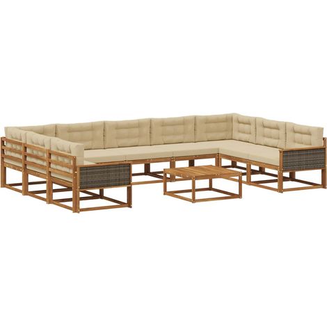 Outdoor Sofa Set with Cushion 10 pcs Natural and Beige vidaXL (1/5)