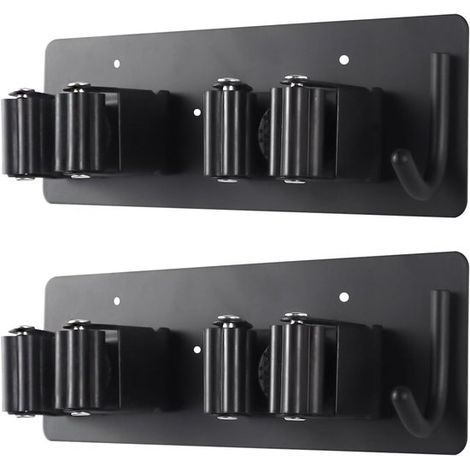 Set di 2 porta scope da parete in acciaio inox - Robusto scaffale portaoggetti con pratici ganci per garage e bagno (1/2)