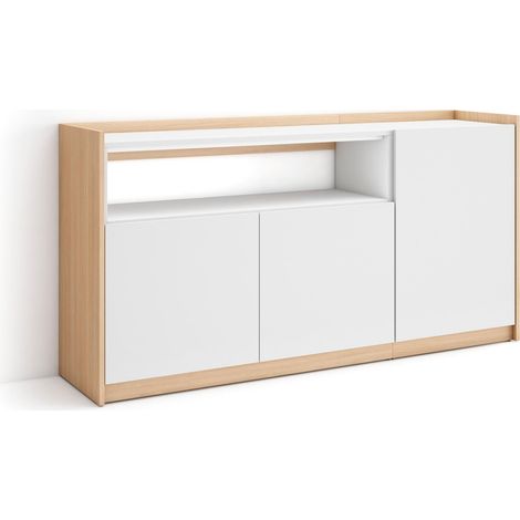 Skraut Home - Credenza, Mobile, Cucina, Madia, 156x37x80cm, 3 Porte, Bianco e Rovere soft (1/5)