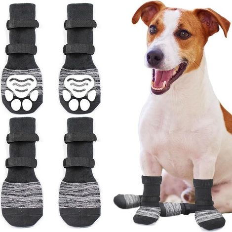 4 calzini antiscivolo per cani per evitare che si lecchino le zampe. Protezione su entrambi i lati con eccellente aderenza per pavimenti in legno interni. (1/5)