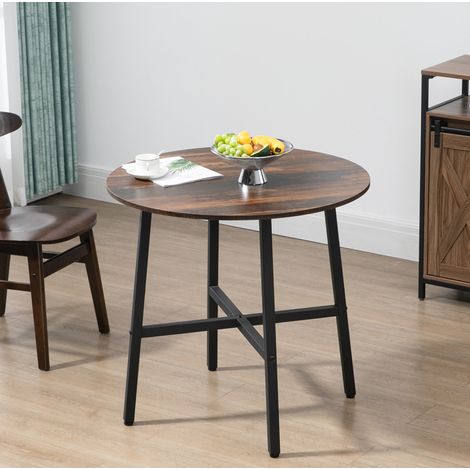 MEUBLIV Table à manger 80 x 80 x 76 cm marron – plateau rond 4 personnes, à monter (1/5)
