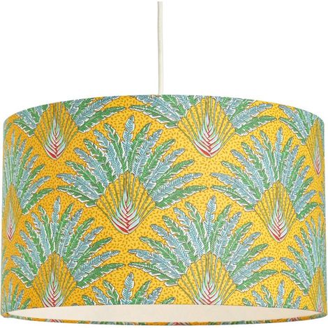 Litecraft Linzy Leaf Design Yellow Easy Fit Lampshade Drum Ceiling Light Shade (1/5)