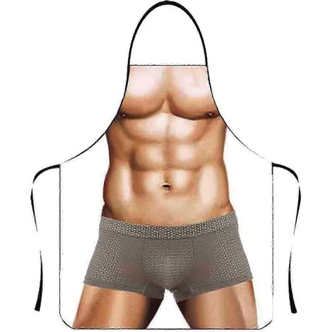 Lustige Schürze mit muskulösem Mann-Motiv, ärmellos, wasserdicht, aus Polyester, ideal für Küche und Haushalt.-10 (1/5)