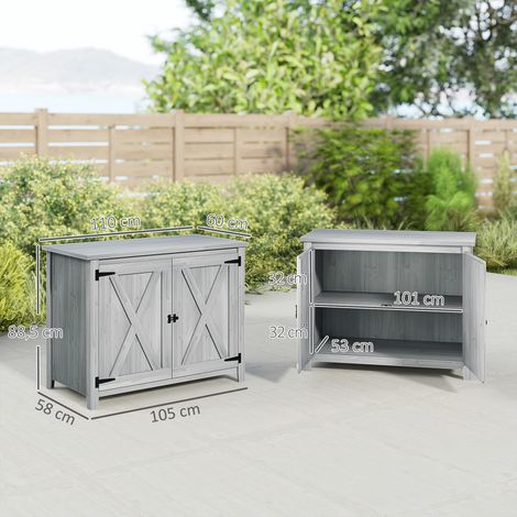 Abri de jardin en bois pour outils de jardin, abri extérieur pour terrasse, avec double porte, style grange, gris clair (1/5)