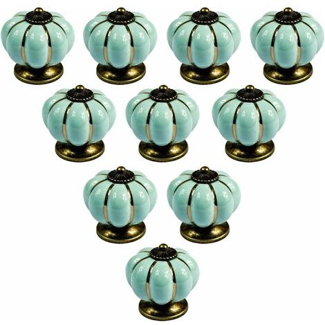 Lot de 10 boutons de meuble en céramique de style européen vintage et en forme de citrouille pour commode, armoires et tiroirs, Light Bluedengyank (1/5)