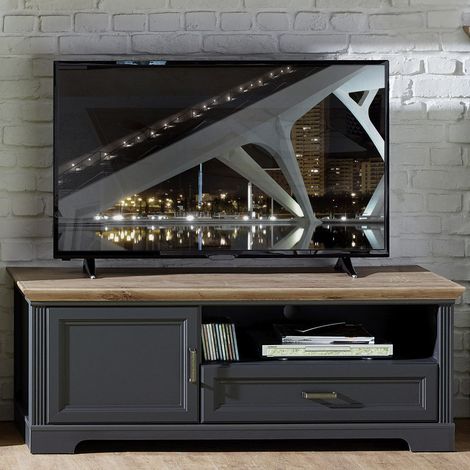 TV-Lowboard klein JÜLICH-36 im Landhaus-Design Dekor Graphit und Artisan Eiche B/H/T: 143/54/51 cm (1/4)