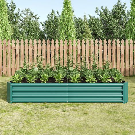Carré potager surélevé, jardinière surélevée en métal, 180x90x30 cm, en tôle d’acier ondulée, sans fond, pour cultiver légumes et fleurs – Vert