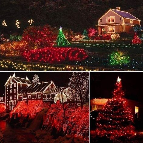 Catena luminosa lunga 100 m con 800 LED per carnevali, matrimoni, illuminazione da giardino e per interni catena luminosa per decorazioni dell'albero di Natale, rossa (1/4)