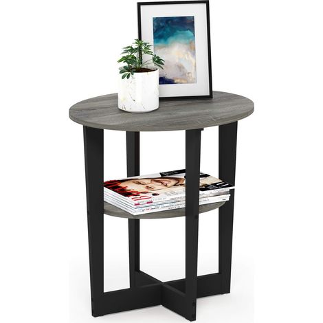 Table d'Appoint en Bois 1 Pièce Chêne Gris/Noir (1/5)