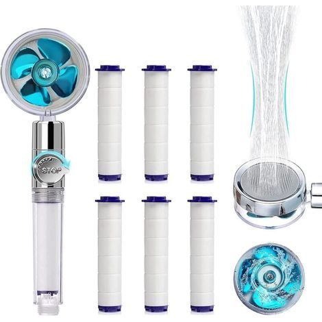 Pommeau de douche AIPERQ, pommeau de douche anticalcaire à économie d'eau, pommeau de douche à hélice haute pression, système de filtration à trois niveaux avec 6 filtres en coton PP remplaçables (1/3)