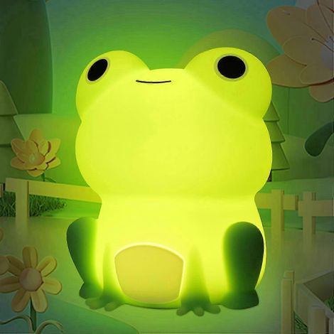 Veilleuse grenouille mignonne, lampe tactile LED en silicone souple pour enfant, veilleuse portable pour chambre d'enfant avec minuterie et variateur, lampe de chevet kawaii pour table de chevet (1/5)