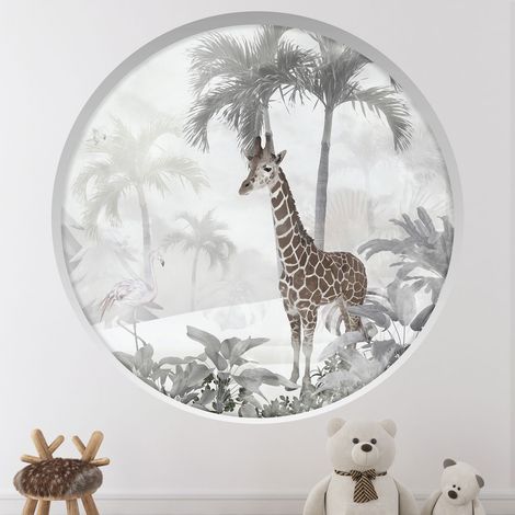 Stickers Trompe l'oeil Arche ronde Enfants - Girafe - Diamètre 40 cm (1/4)