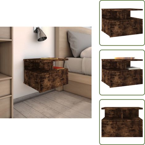 Almacenamiento para habitaciones pequeñas - vidaXL Mesita de noche flotante madera roble ahumado 40x31x27 cm - Mesita de noche de madera