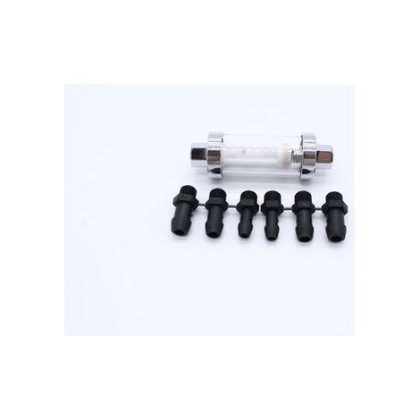 Universelle 3/8" 1/4" 5/16"-Anschlüsse, wiederverwendbare Inline-Kraftstofffilter aus Chrom-Gasglas