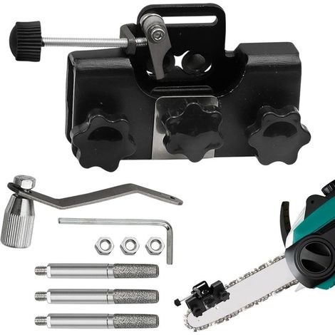Afilador de motosierra, herramienta para afilar cadenas de sierra, afilador de sierra de aleación de aluminio con 3 cabezales, herramienta portátil de manivela para afilar cadenas de motosierras y sie (1/5)