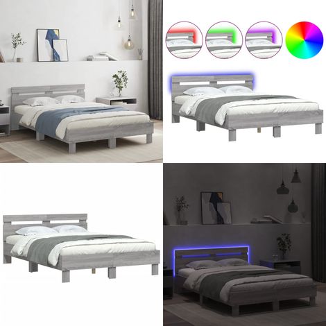 Cadre de lit avec LED sans matelas sonoma gris 120x190 cm - Lit Double - Cadre De Lit - Éclairage LED - Sommier - Design Moderne - Home & Living (1/5)