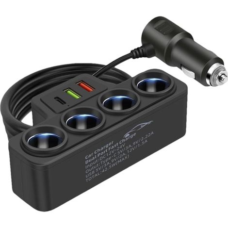 Chargeur de Voiture USB C  Extension de Port de véhicule à Charge Rapide, Cigare Intelligent 1 en 1 QC3.0 PD 30 W, Chargeur Rapide Multifonction pour téléphone de Voiture (1/5)