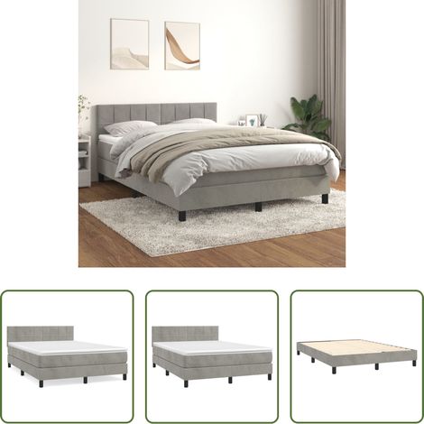 Samtmatratze - Boxspringbett mit Matratze Hellgrau 140x190 cm Samt (1/5)