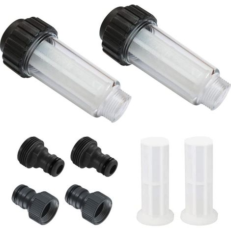 Filtre à Eau pour Tuyau D'arrosage, 2 Pièces 3/4 Pouces Préfiltre à Eau Set de Filtre à Eau Avec 4 éléments Filtrants & 2 Adaptateurs Rapides pour Nettoyeur Haute Pression, Pompe de Jardin (1/5)