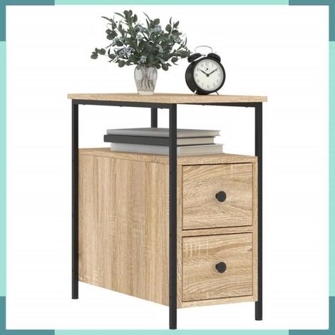 Table de chevet - 826065 - chêne sonoma - bois d'ingénierie & fer - 30 x 60 x 60 cm (1/5)
