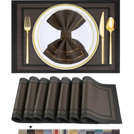 6 Sets de Table Lavable PVC Vinyle Dessous Assiette de Dîner Durables Napperon Rectangulaire Intérieure/Extérieure 6 Pièces 01 Or Noir (1/5)