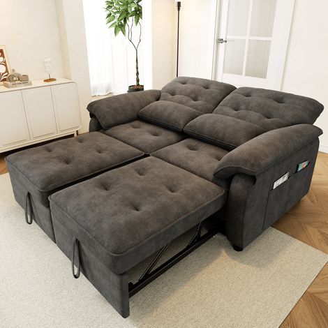 3-in-1 Doppelschlafsofa, faltbares Sofa mit verstellbarer Rückenlehne und Bettfunktion, umwandelbare Schlafcouch mit USB‑Ladeanschluss, Chenille‑Stoff, Grey, inkl. 2 Kissen (1/5)