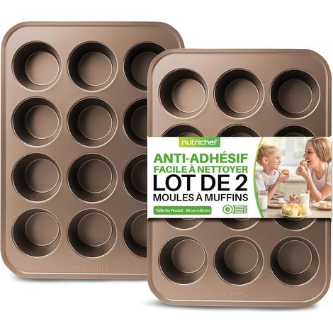 2 Moule à Muffin, Acier au Carbone, Surface Antiadhésive, 12 Cavités, Bord Relevé, Cuisson Uniforme, Pâtisserie