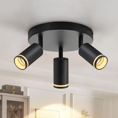 ZMH Spot de Plafond Noir 3 Ampoules Cuisine Plafonnier Moderne Spot GU10 Spots Pivotant Plafonnier Intérieur en Métal Spots de Plafond pour Couloir Salon Chambre sans Ampoule (1/5)