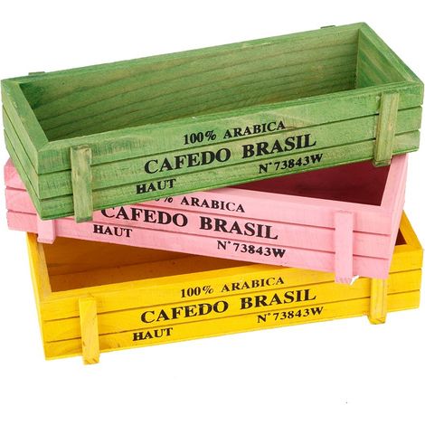 Ensemble de 3 pots en bois pour plantes succulentes, jardinière de bureau pour la maison ou le bureau (1/4)