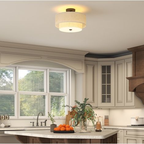 Plafoniera Ø40x26H cm, stile minimalista, compatibile con 3 lampadine E14, metallo, bianco crema (1/5)